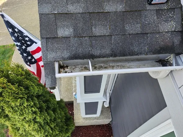 Gutter filled with debris before guard installation