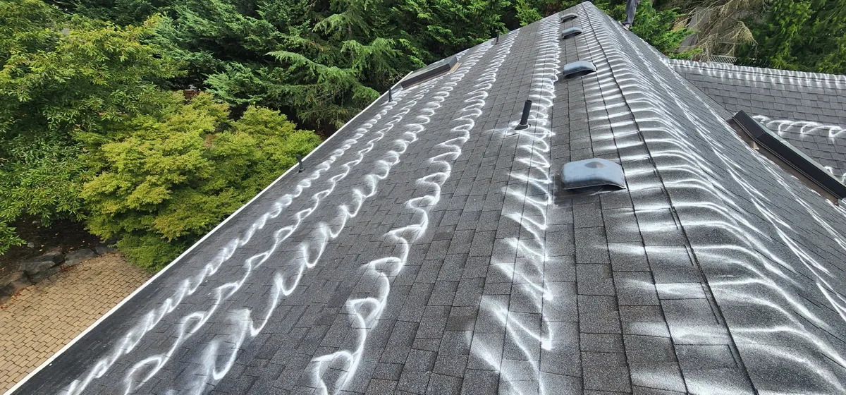 Heavy moss treatment application showing treatment lines